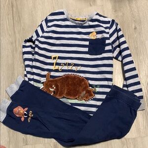 Striped Blue Kids Pajamas with Animal Print
